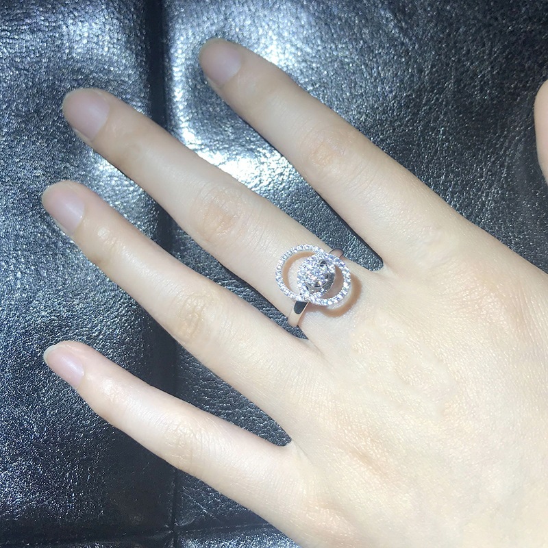Yiwu good goods s925 sterling silver tourbillon suspension double double circle dazzling rotating ring boutique the same network red Ring -1001/5690