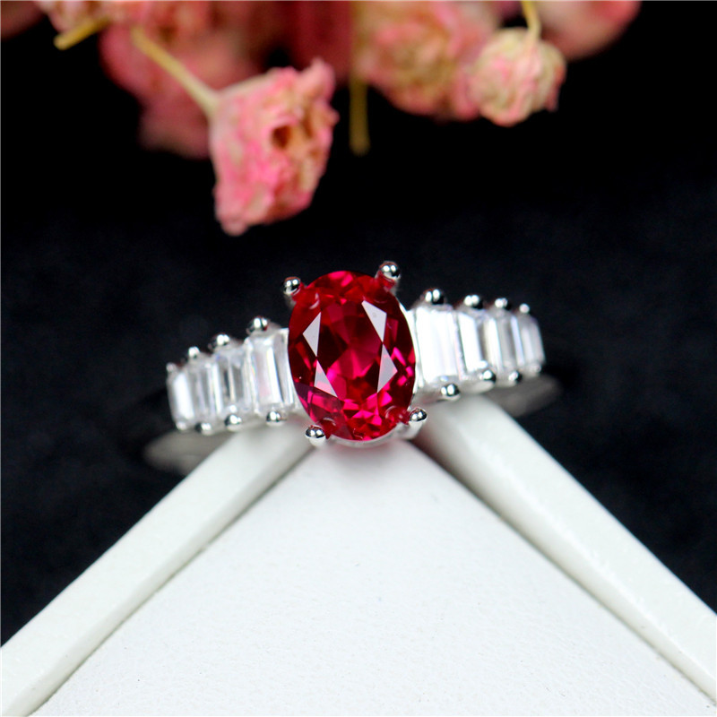 Yiwu good goods 925 sterling silver red corundum ring women's Korean jewelry sterling silver does not fade to give girlfriend gift opening ring -1001/5690 thumbnail