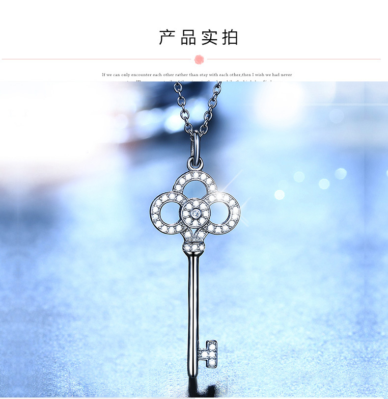 Yiwu good goods S925 sterling silver key necklace collarbone chain gift to girlfriend Japan and South Korea fashion petal pendant sterling silver collarbone chain -1001/5690