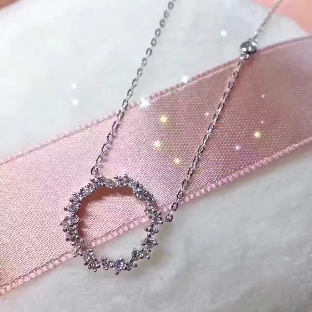 Yiwu good goods 925 sterling silver jewelry blue large set chain loop diamond necklace -1001/5690