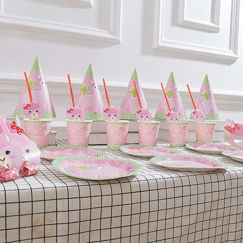 义乌好货 粉色羊驼 主题 儿童生日套装 聚会派对用品创意场地布置-1001/1241