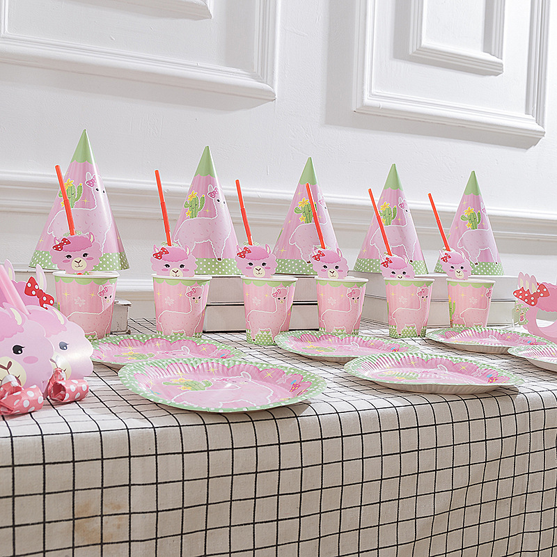 Yiwu Good Goods Pink Alpaca Theme Children's Birthday Set Party Supplies Creative Venue Decoration -1001/1241