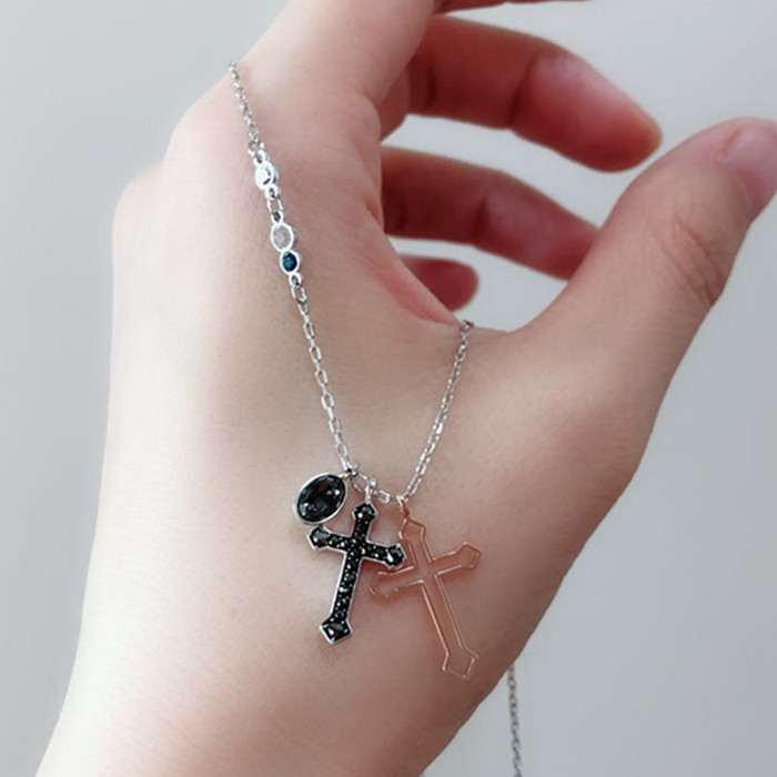 Yiwu good goods 925 sterling silver cross Sam Skull necklace -1001/5690
