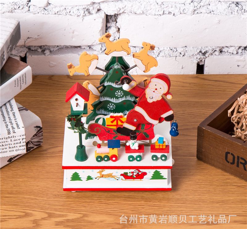 义乌好货 圣诞场景工艺品摆件实木发条式质音乐盒 音乐铃 八音盒 可订制-1001/2203