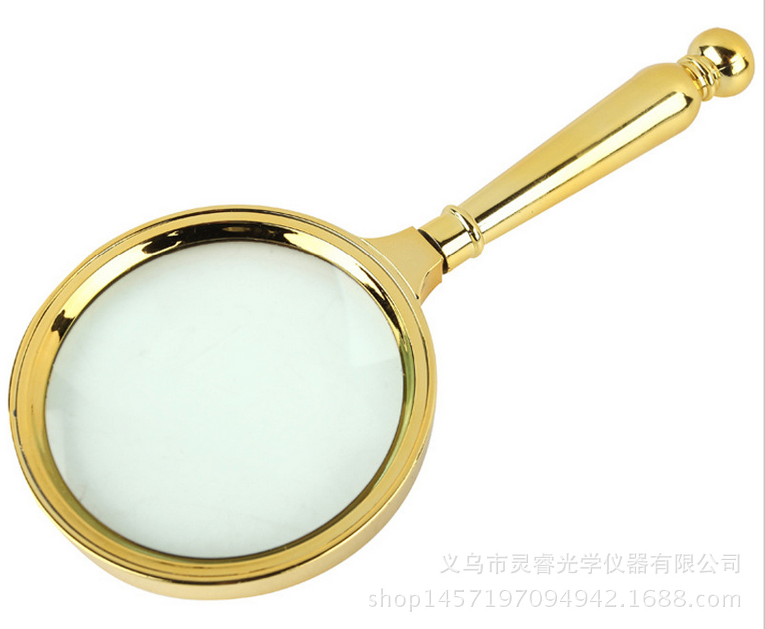 义乌好货 批发供应70mm镀金高倍手持仿金属工艺品阅读玻璃放大镜-1004/23523