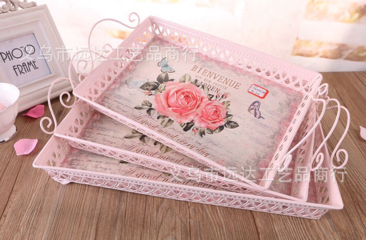 New Iron art cake plate, Square Metal tray, European-style home decoration fruit plate Set -1001/9248 from Yiwu