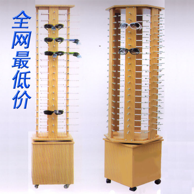Yiwu Selection Red Sun spot promotion sunglasses display stand wooden rotating floor glasses shelf 80/120 pairs -1006/34586
