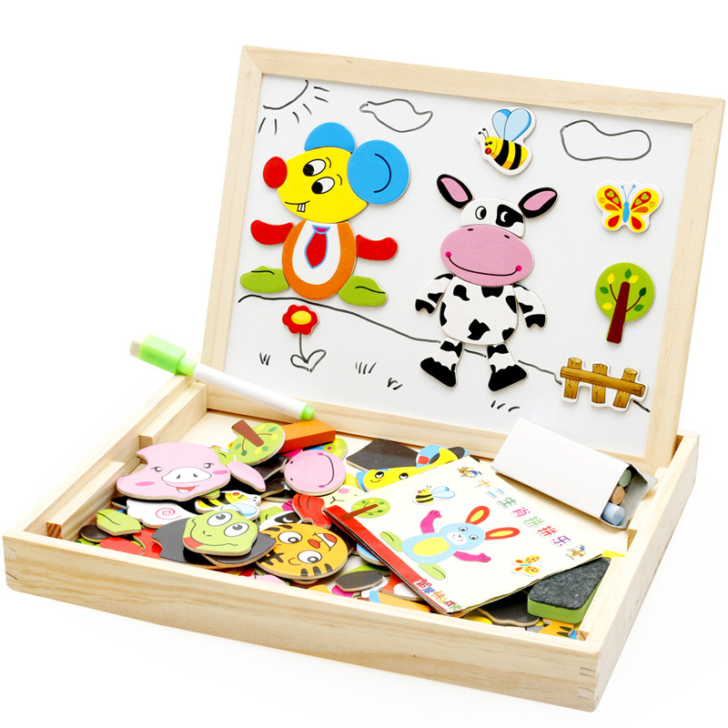 Yiwu quality Products Factory Direct Sales Wooden meatballs, 12 Chinese zodiac signs, Fun Wooden Double-sided Drawing board, children's educational building blocks -1001/2670