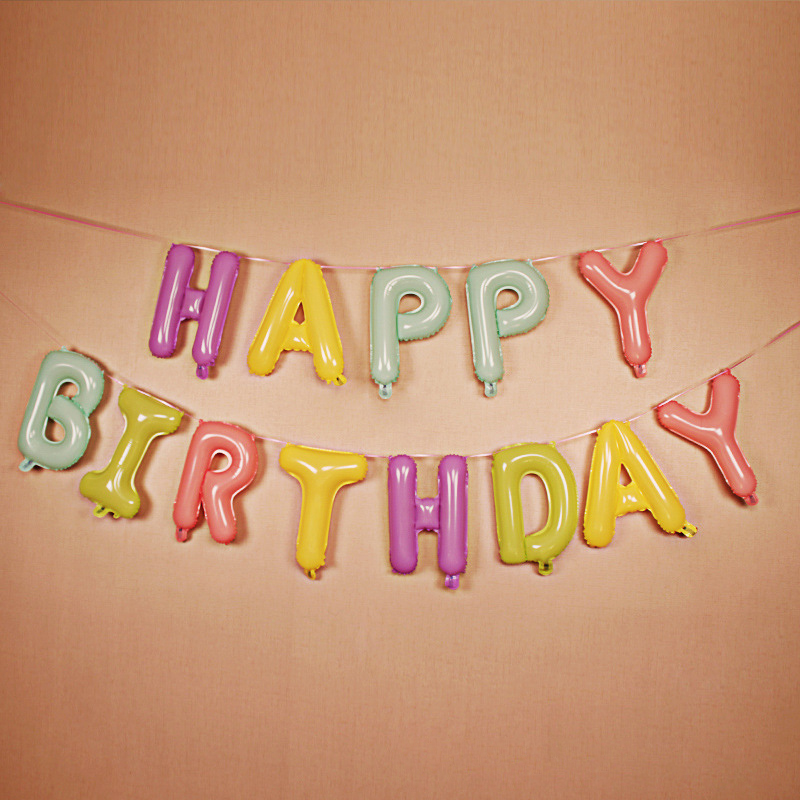 义乌好货 英文HAPPY BIRTHDAY生日快乐马卡龙色铝膜气球套装派对装饰布置-1001/1462