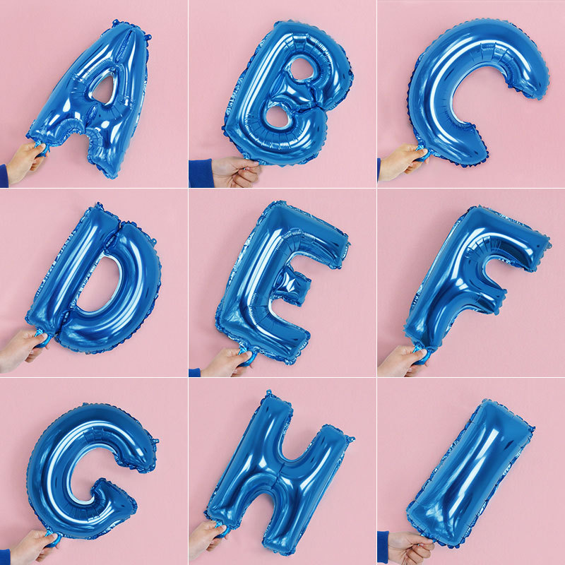 Yiwu Good Goods 16-inch blue light version letter aluminum film Balloon Wedding room Gift Birthday Decoration Party Arrangement Letter DIY combination Balloon -1001/1462