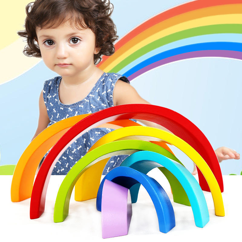 义乌好货 益智彩虹积木迷你版 五彩拱形积木 儿童婴儿木制叠叠高玩具-1504详情图6