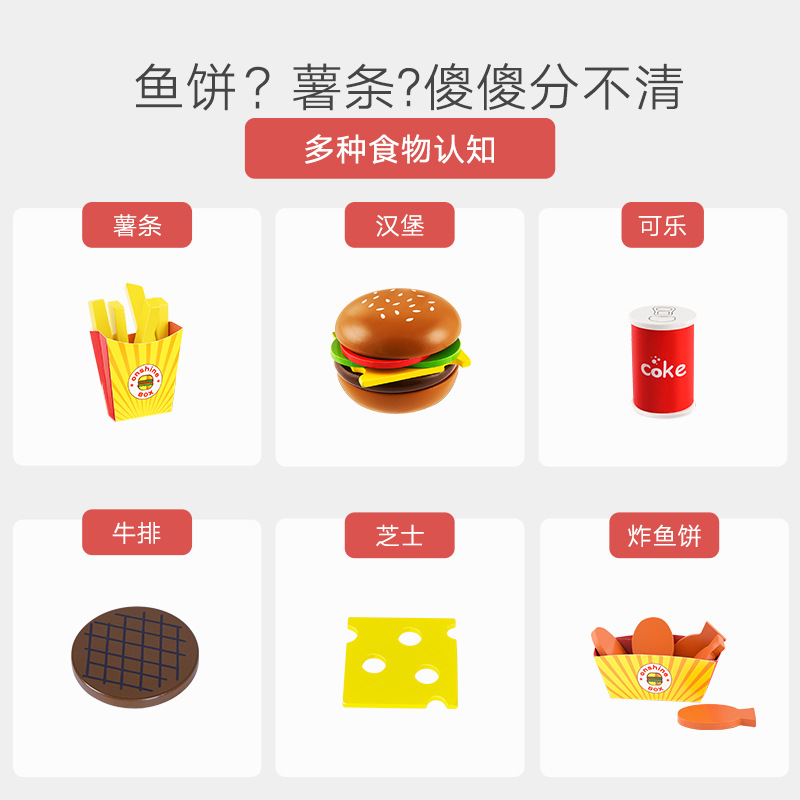 义乌好货 onshine儿童仿真汉堡薯条木质玩具 男女孩过家家牛排可乐鸡块套装-1001/2725详情图6