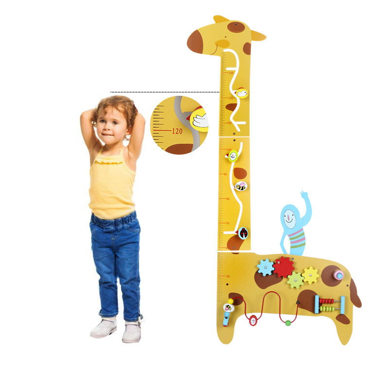 义乌好货 幼乐比 新款墙面游戏木制长颈鹿 多种玩法儿童身高尺绕珠迷宫玩具-1504