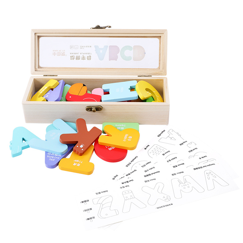 Yiwu Good Goods Children's English Letter Recognition Wooden Building Blocks Matching Baby Word Enlightenment Doodle Cards Educational Early Education Toys -1001/2725 details Picture