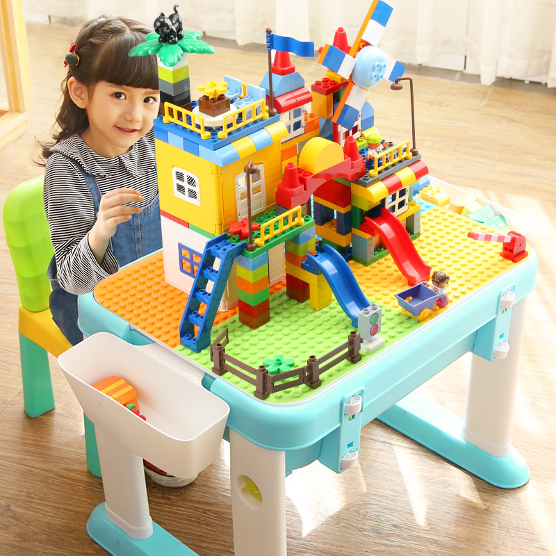 义乌好货 儿童多功能玩具费乐积木桌  益智幼儿园拼装大颗粒塑料拼插积木台-1001/2725细节图