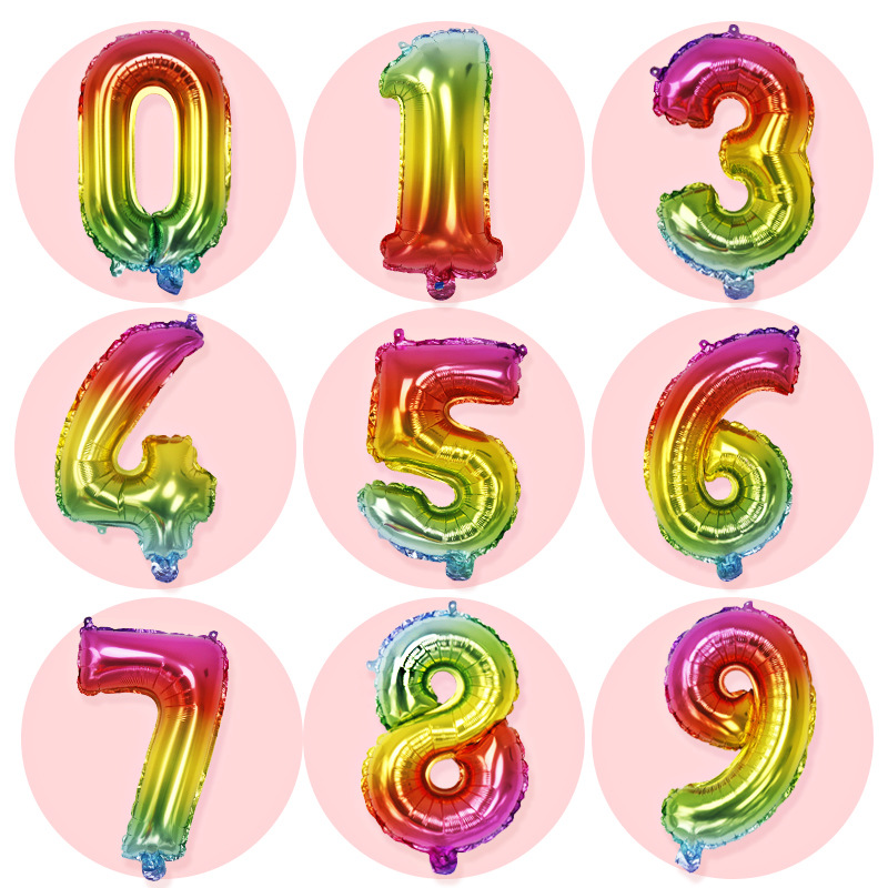 Yiwu Quality 16-inch 3D stereoscopic digital balloons, gradient color balloons, wedding, birthday, party, Annual meeting, seven-color decoration, photo balloons -1001/1462