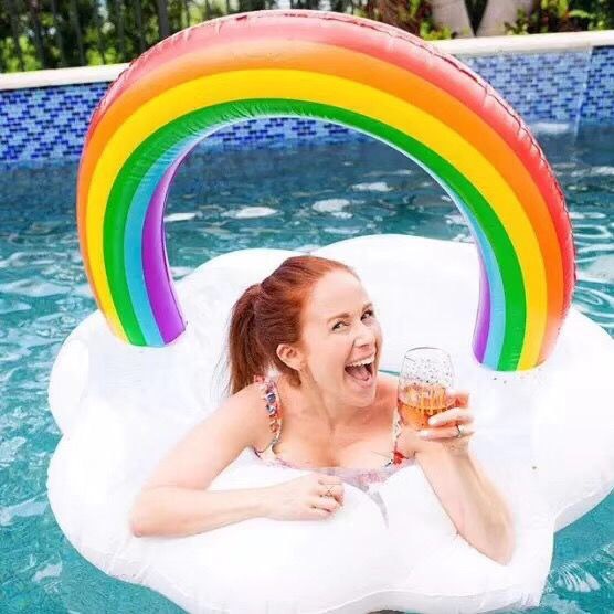 Yiwu's best-selling and popular eco-friendly PVC water inflatable cloud rainbow swimming ring with sequins, factory direct sales -1001/1215