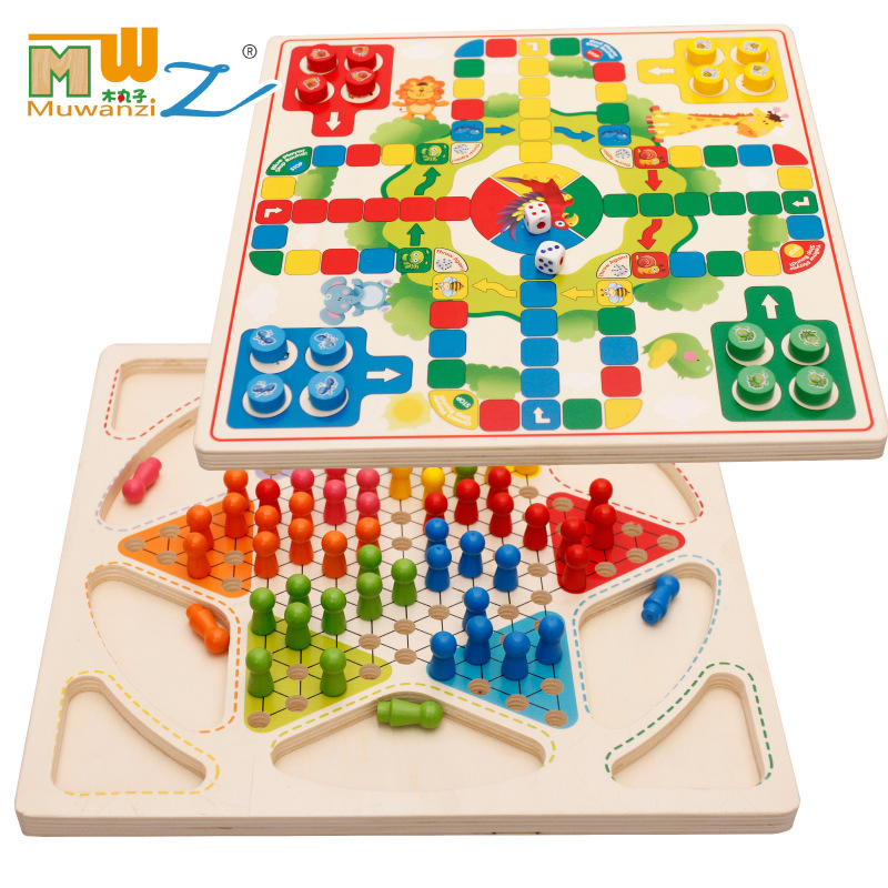 Yiwu Quality Wooden Meatballs, multi-functional Chess, two-in-one Chess, Wooden toys, Flying Chess, Checkers, children's Educational toys, Chess for adults -1001/2670