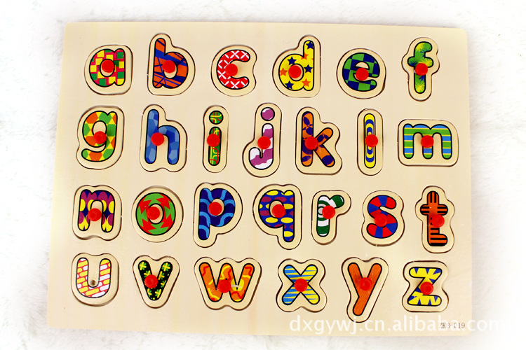 Yiwu buenos productos venta directa de fábrica de madera minúsculas letras en inglés puzzle board * tablero de rompecabezas de madera para niños -1001/2670 details Picture