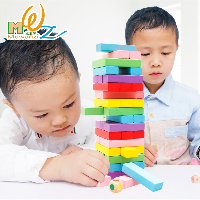 Yiwu buenas mercancías venta directa de la fábrica de madera 48 piezas de gran tamaño rainbow jenga juguetes de madera puzzle para niños -1001/2670 details Picture