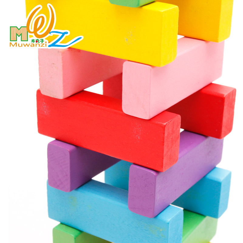 Yiwu buenas mercancías venta directa de la fábrica de madera 48 piezas de gran tamaño rainbow jenga juguetes de madera puzzle para niños -1001/2670 undefined