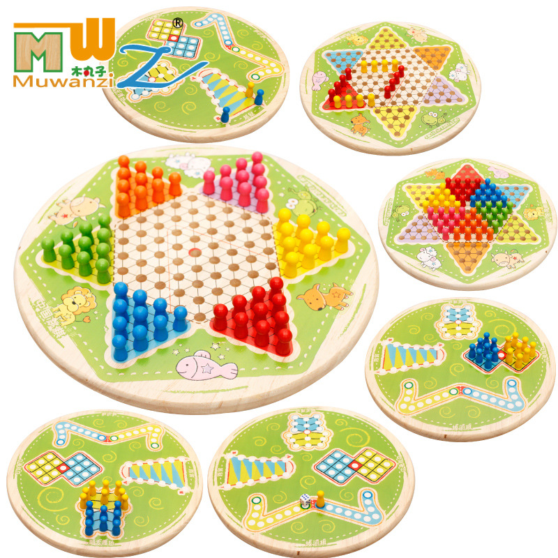 Yiwu Quality Wooden Balls, multi-functional Chess, 7-in-1 Chess, Wooden toys, Flying Chess, Checkers, children's Educational toys, Chess for adults -1001/2670