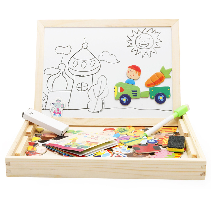 Yiwu buena carga bolas de madera venta directa de fábrica feliz granja bosque parque magnético de madera de doble cara rompecabezas para niños juguetes educativos -1001/2670 Item Picture
