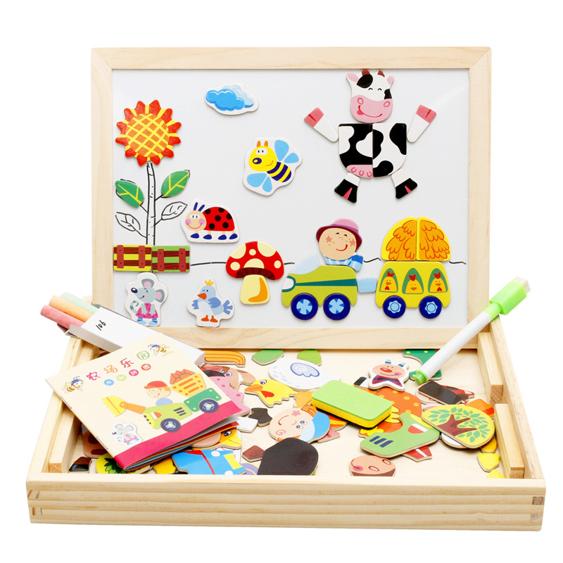 Yiwu buena carga bolas de madera venta directa de fábrica feliz granja bosque parque magnético de madera de doble cara rompecabezas para niños juguetes educativos -1001/2670 undefined