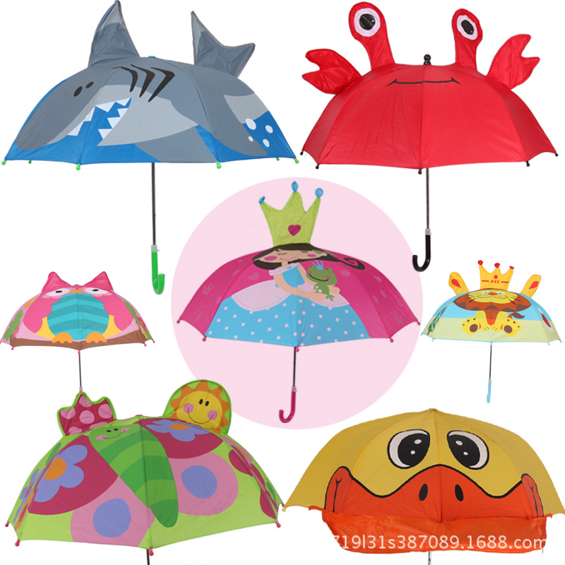 Blue Star New Children's Umbrella, dual-purpose umbrella, Cartoon long handle 8-bone automatic umbrella, ear umbrella, custom wholesale -1003/10228