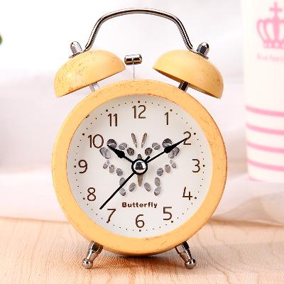 New creative metal fashion sweeping wood grain desk clock Student bedroom bedside mute band light 3-inch bell alarm clock -1003/18505 thumbnail