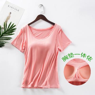 莫代尔带胸垫罩杯半袖女夏短袖T恤衫免文胸一体运动背心厂家批发-1006/47844产品图
