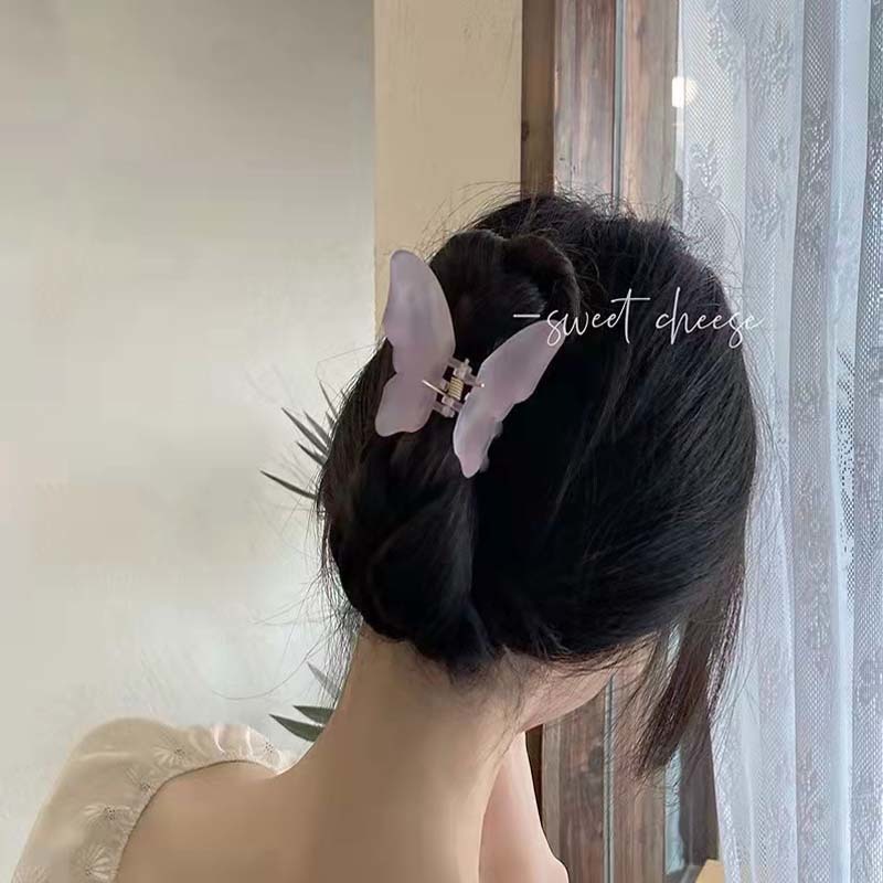 FLY1766 新款2022超仙蝴蝶半扎发抓夹女磨砂发夹后脑勺小号夹子鲨鱼夹头饰详情3
