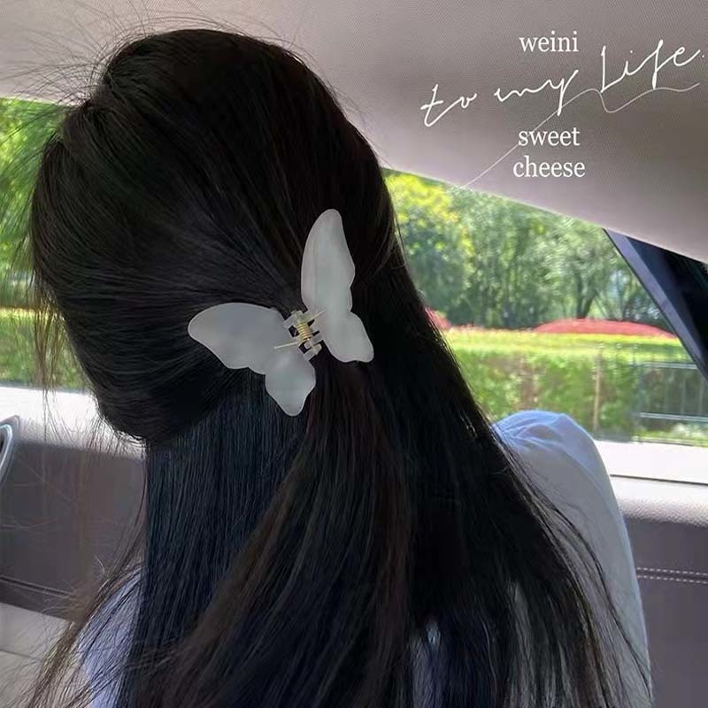 FLY1766 新款2022超仙蝴蝶半扎发抓夹女磨砂发夹后脑勺小号夹子鲨鱼夹头饰详情4
