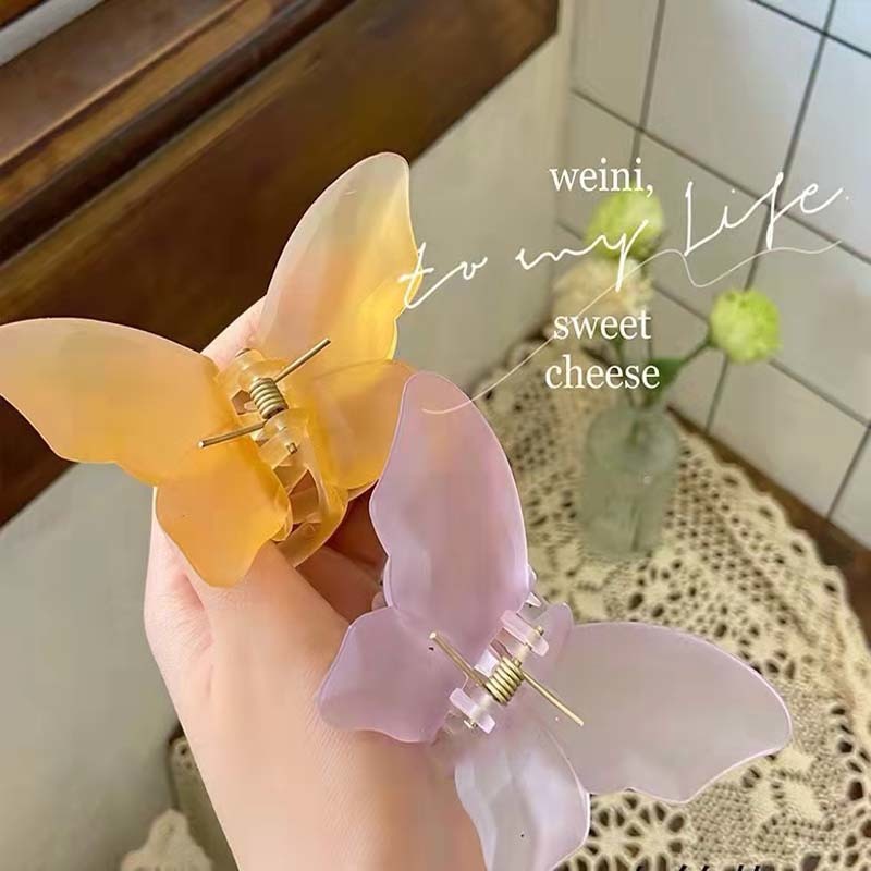 FLY1766 新款2022超仙蝴蝶半扎发抓夹女磨砂发夹后脑勺小号夹子鲨鱼夹头饰详情2
