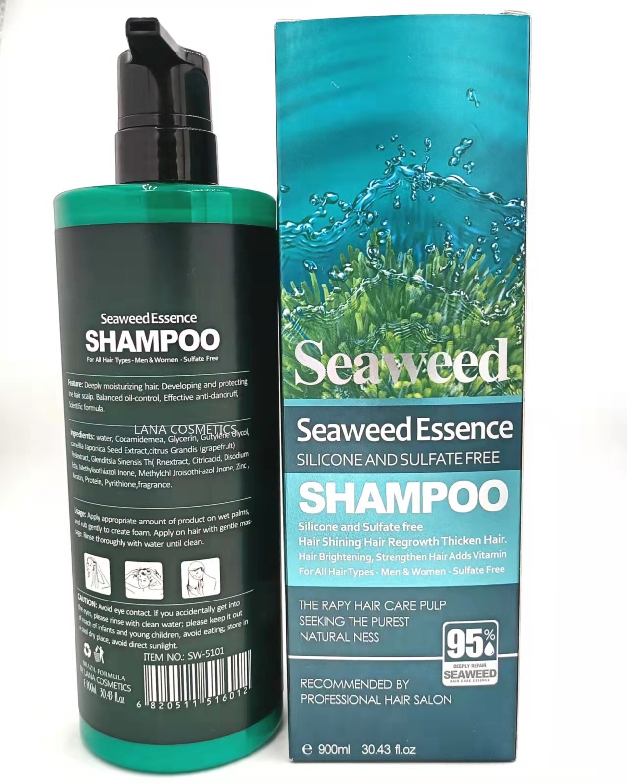 LANA 海藻洗发水900ml 去屑 止痒 去油 全方位修复 改善毛躁发质