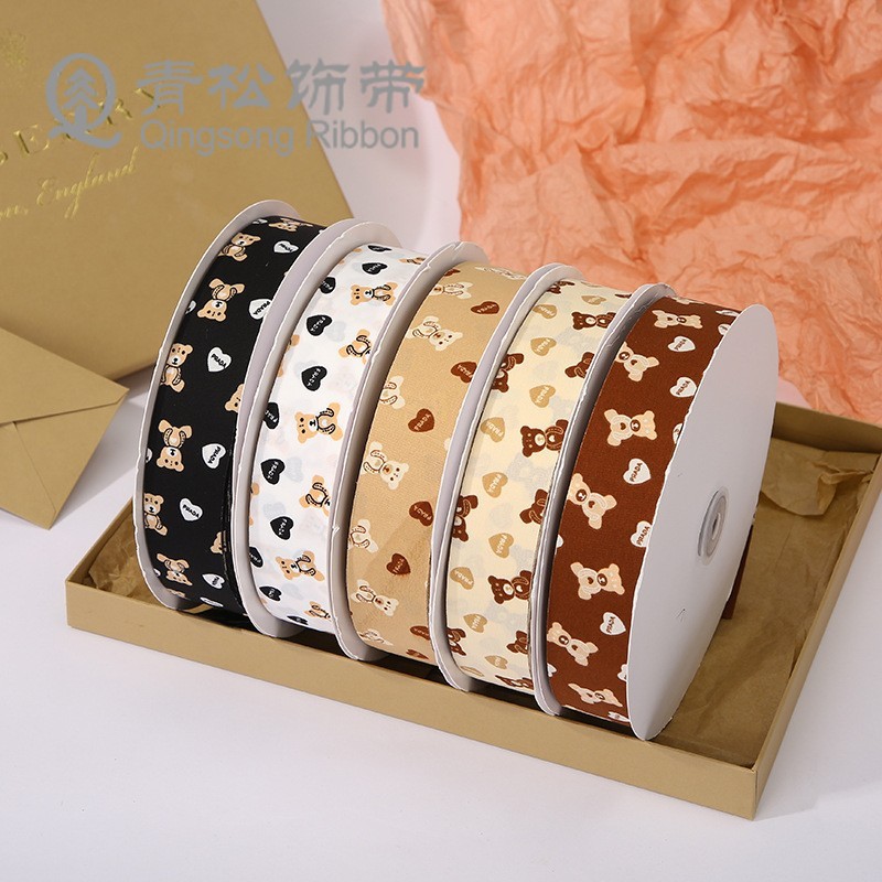 Green pine ribbons, Korean webbing, cartoon bear bows, ribbon cards, DIY through webbing, children's hair accessories, diy pendants, gift packaging, clothing materials, clothing accessories, lace, flower packaging, ribbon cakes, gift boxes, binding straps details Picture