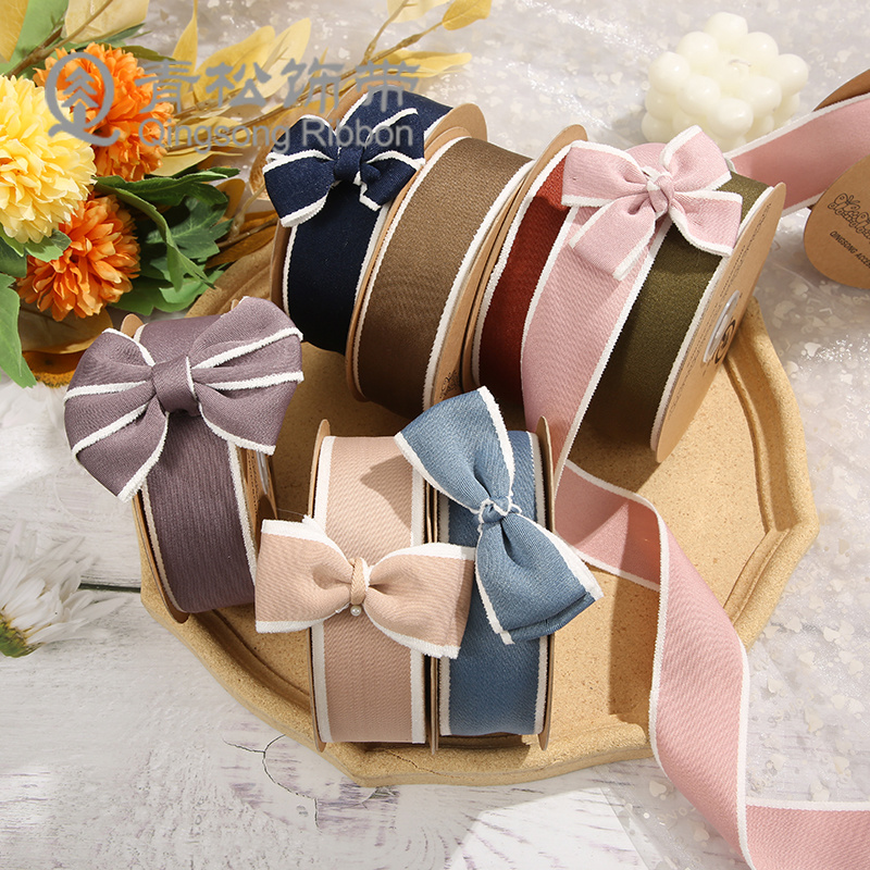 Blue Pine Sash Korean Double-Sided White Ribbon Ribbon Bow Ribbon Card Diy Through Ribbon Children Hair Accessories Diy Pendant Gift Packaging Clothing Materials Clothing Accessories Lace Flower Packaging Ribbon Cake Gift Box Binding Application Scenario