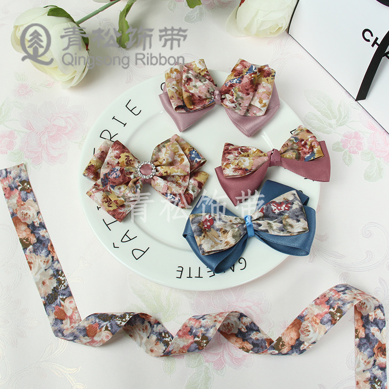 Pine ribbon, court-style oil painting floral woven ribbon, bow, ribbon card, DIY through woven ribbon, children's hair accessory, diy pendant, gift packaging, clothing materials, clothing accessories, lace, flower packaging, ribbon, cake, gift box, tie Item Picture