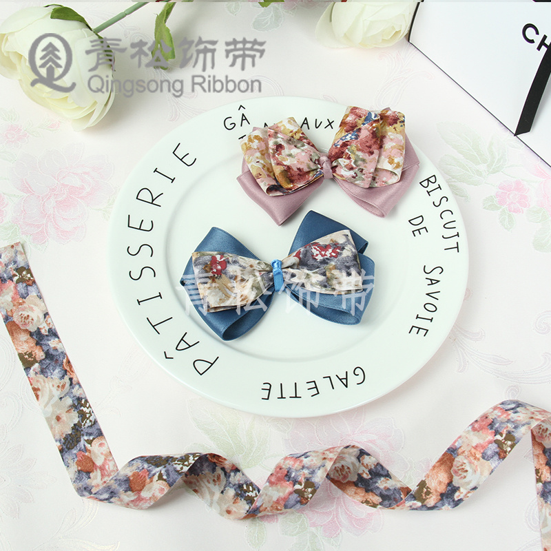 Pine ribbon, court-style oil painting floral woven ribbon, bow, ribbon card, DIY through woven ribbon, children's hair accessory, diy pendant, gift packaging, clothing materials, clothing accessories, lace, flower packaging, ribbon, cake, gift box, tie Specification image