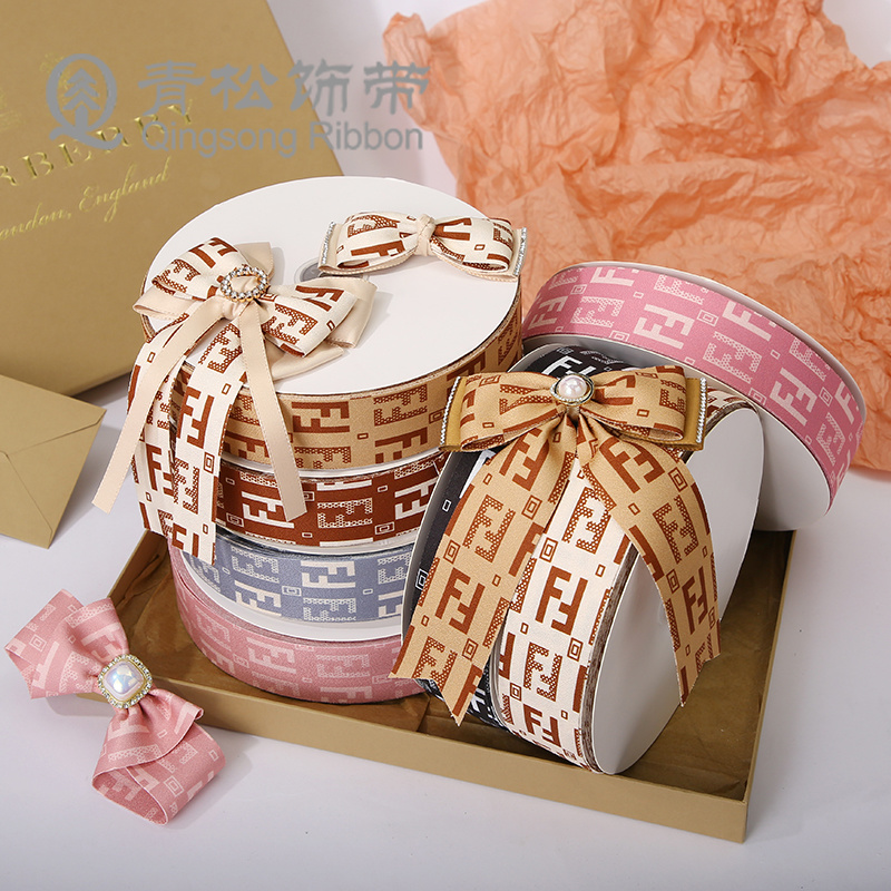 Pine ribbon letter F ribbon ribbon bow ribbon card DIY through ribbon children's hair accessories DIY pendant Gift packaging clothing materials Clothing accessories lace flowers packaging ribbon cake gift box binding thumbnail