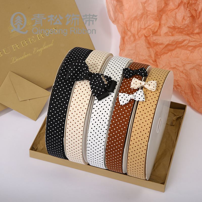 Pine ribbon, earth tone double-sided polka dot woven tape, bow, ribbon card, DIY through woven tape, children's hair accessory, diy pendant, gift packaging, clothing materials, clothing accessories, lace, flower packaging, ribbon, cake gift box, tie