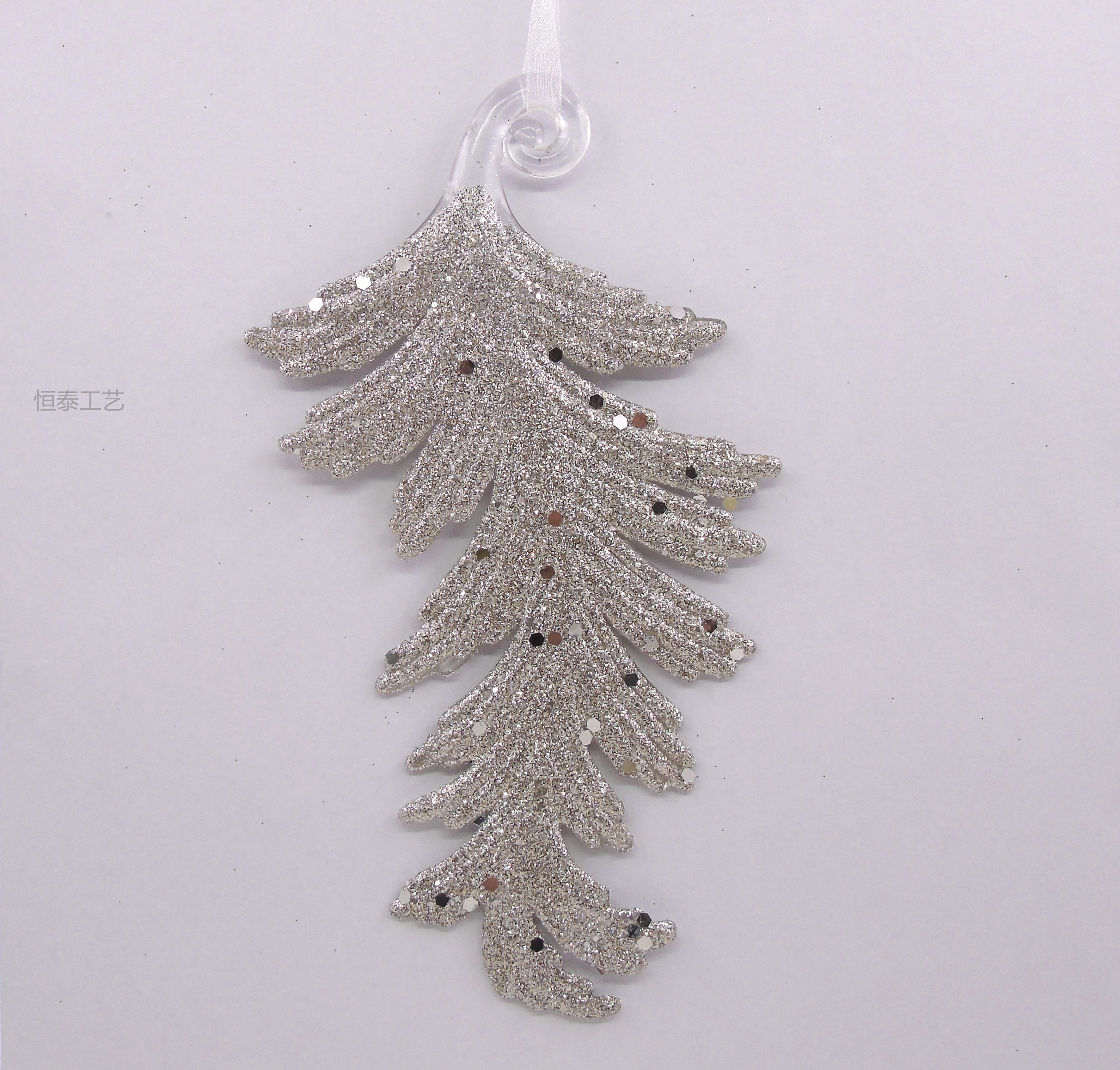 10X17.5CM Christmas powder-sprinkled acrylic leaf pendant decoration pic 3
