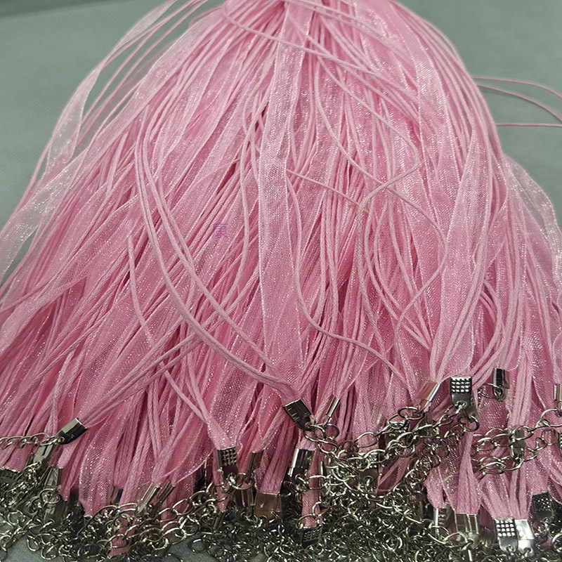 Pink yarn rope 3+1 three 6mm pink yarn ribbons and 1.5mm pink wax thread length 43cm and 5cm lobster buckle tail chain 100 pieces Application Scenario