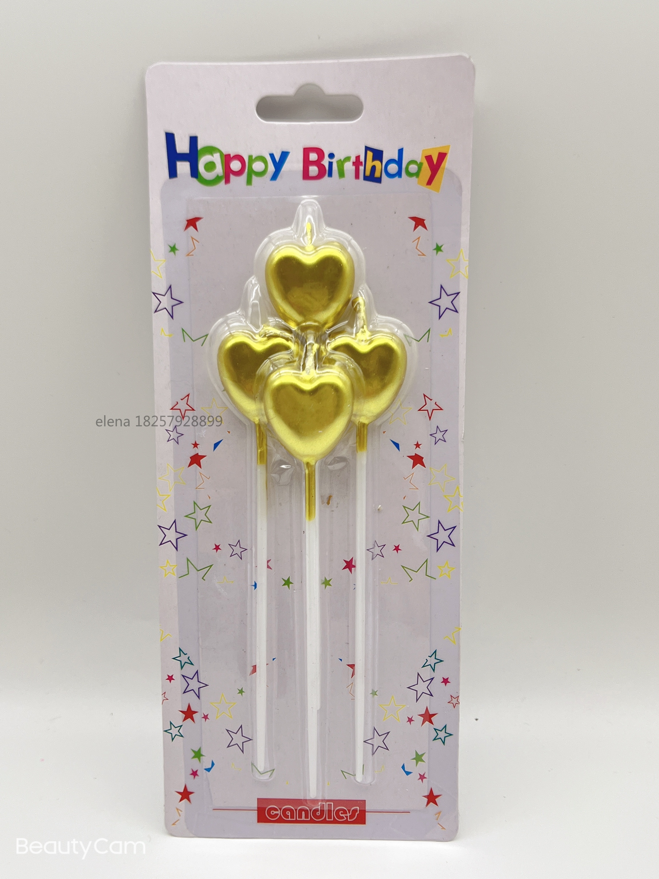 New heart-shaped heart birthday color-plated gold, silver rose gold, colorful festival party, anniversary celebration and wedding candles details Picture