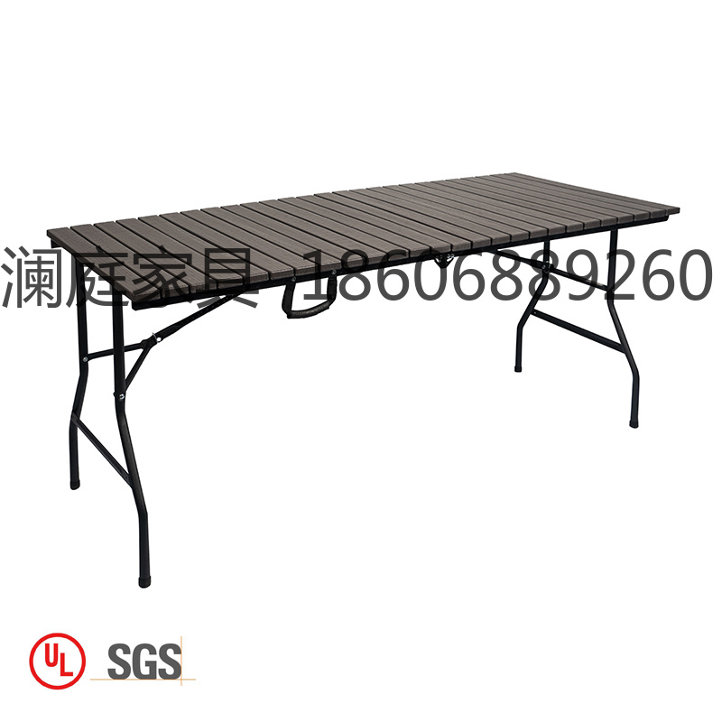 MZ166木纹户外折叠桌便携式长桌餐桌 培训会议吹塑木纹夜市折叠桌摆摊桌折叠桌图