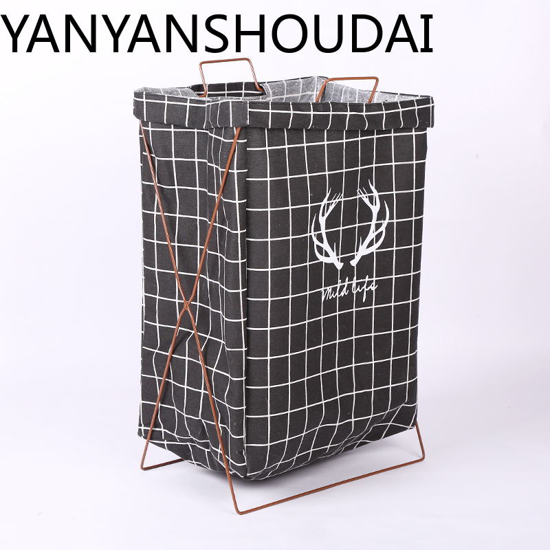 简约创意环保麻布铁架框收纳架日用百货脏衣架防尘收纳篮批发详情3