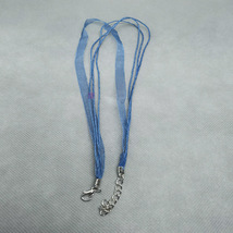 （单根）海蓝色纱绳项链3+1三根6mm海蓝色纱带和1.5mm海蓝色腊线长度43cm和5cm龙虾扣尾链1根