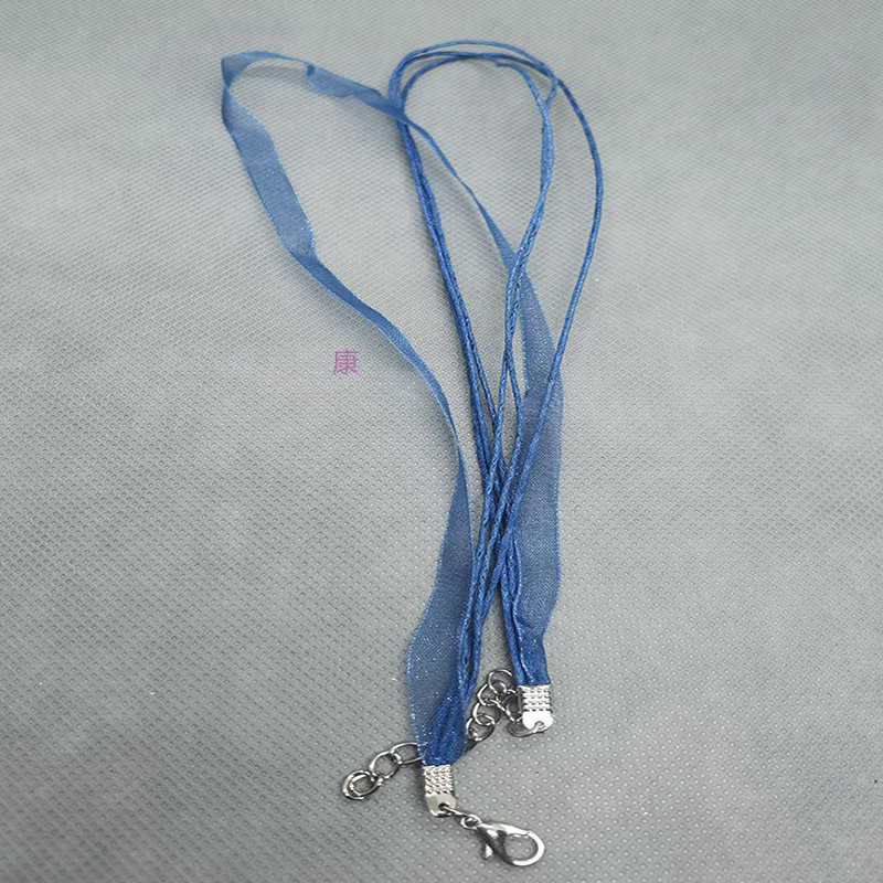 （单根）海蓝色纱绳项链3+1三根6mm海蓝色纱带和1.5mm海蓝色腊线长度43cm和5cm龙虾扣尾链1根详情图3