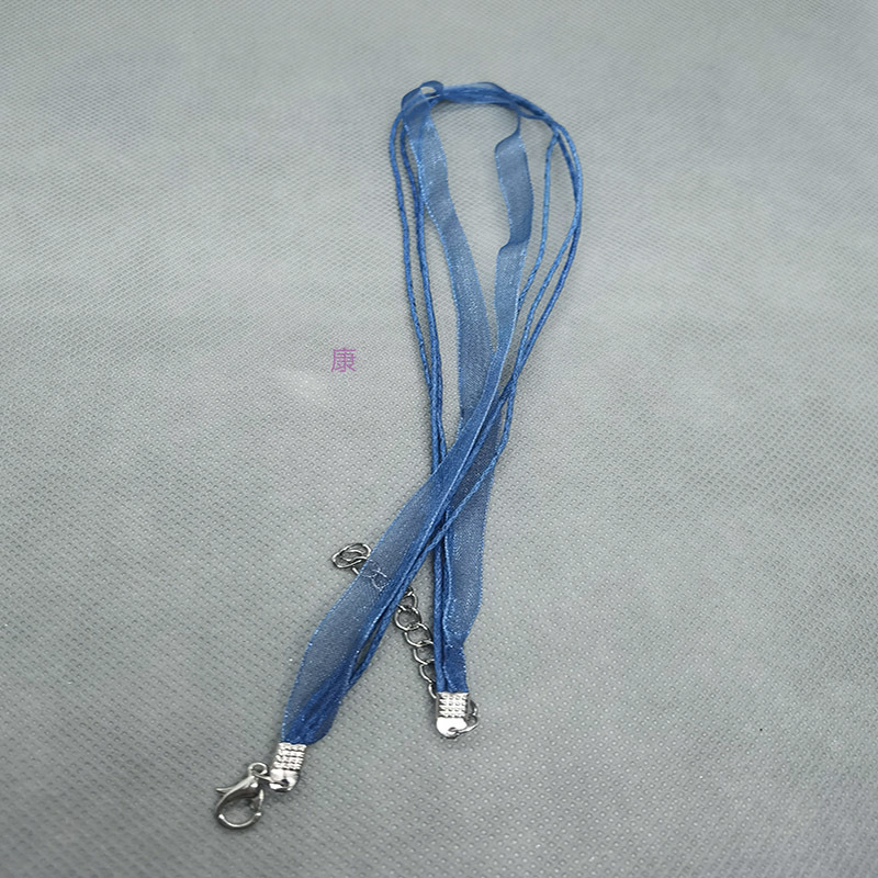 （单根）海蓝色纱绳项链3+1三根6mm海蓝色纱带和1.5mm海蓝色腊线长度43cm和5cm龙虾扣尾链1根详情图4