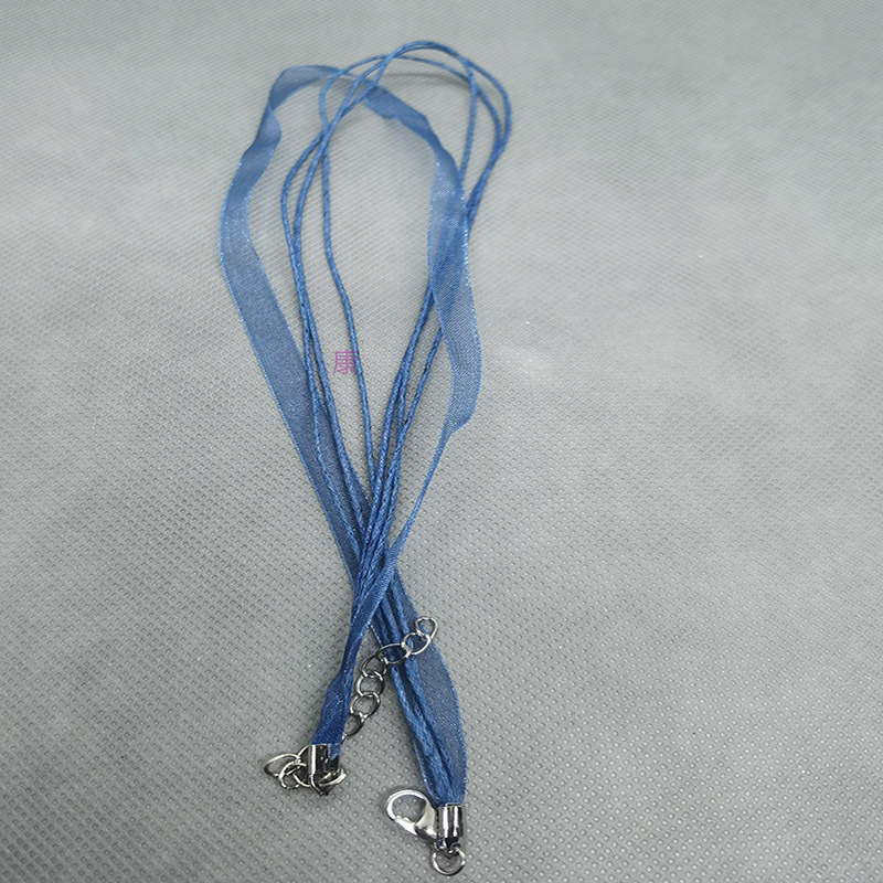 （单根）海蓝色纱绳项链3+1三根6mm海蓝色纱带和1.5mm海蓝色腊线长度43cm和5cm龙虾扣尾链1根详情图2
